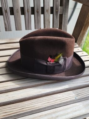 Stetson Sovereign Brown Fur Felt Fedora with Multicolor Feather